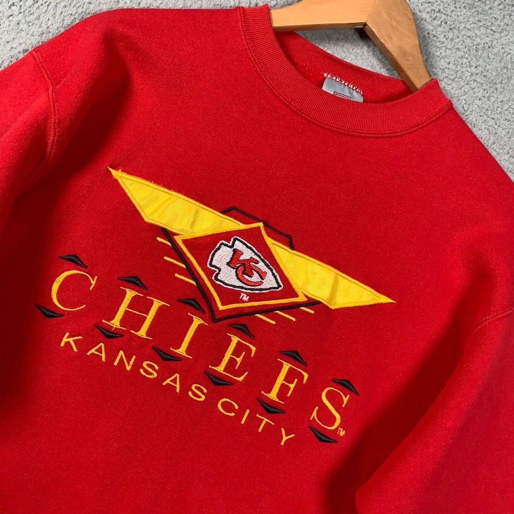 Vintage 90s Kansas City Chiefs Sweatshirt Men's Large Red NFL Heavyweight Logo 7